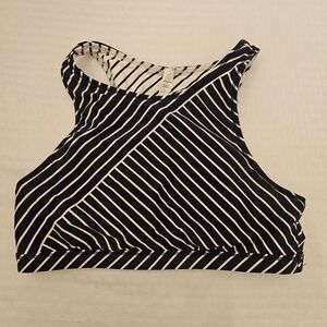 Athleta Reversible High Neck Racerback Swim Bikini Top • Black‎ & White Stripe
